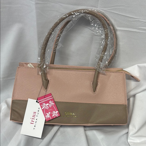 Trina Turk Handbags - Trina Turk vegan leather  block satchel w/shoulder-strap crossbody purse blush